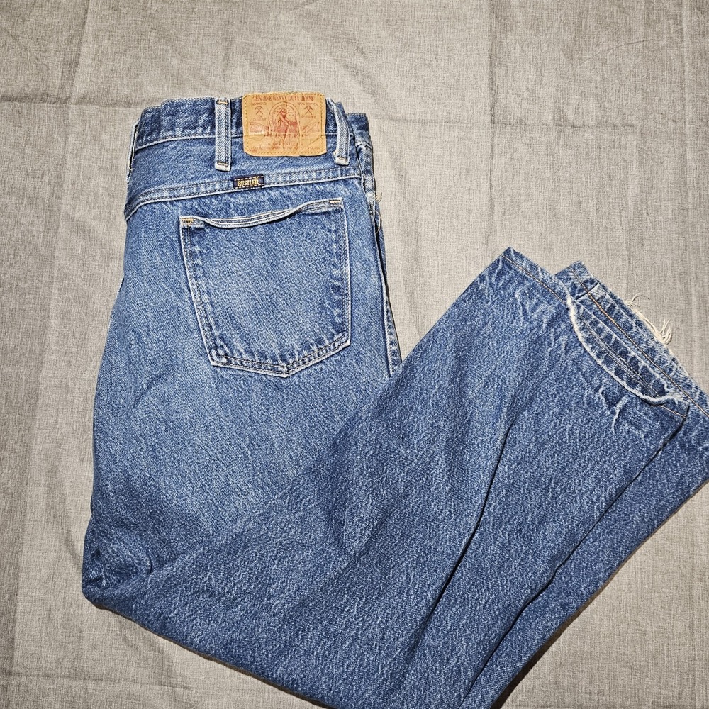 Vintage Rustler 0631 Mens Jeans 36x30 28" Hemmed Medium Wash Denim Made in USA